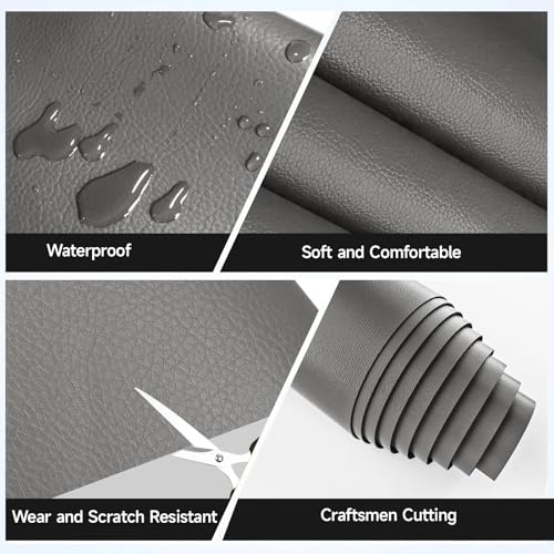 Marine Vinyl Fabric, 0.9MM Thick Soft Smooth Waterproof Synthetic Fabric Material, Outdoor Boat Automotive, DIY and Crafting Pleather (Grey, 1Yd (54'' X 36'' inch)) by Wilaly - Image 3