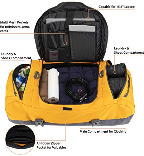 Ubon Travel Duffel Bag Carry on Bags for Airplane 55L for luggage Travel Yellow