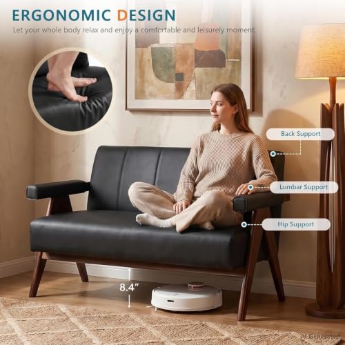 Image of Faux Leather Loveseat and Accent Chairs Set, Living Room Furniture, Black