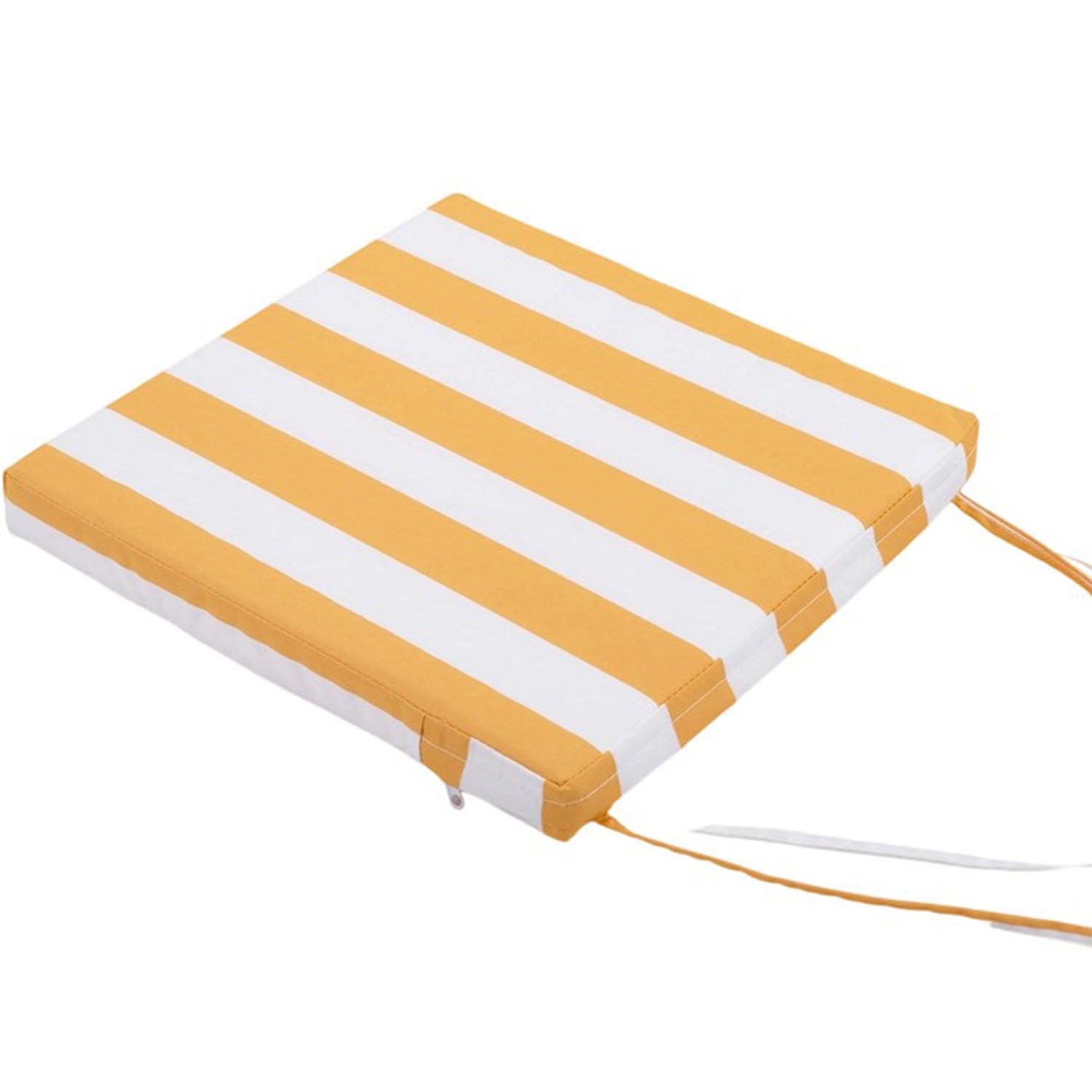 JORTUIO Outdoor Chair Cushions Waterproof Patio Chair Seat Cushions 14/15/16/18/20inch Chair Pads with Ties for Outdoor Furniture, for Garden Chair Cushion Replacement(Yellow Stripes,40x40x5cm)