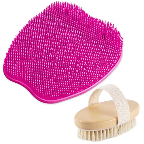 Qetlavee Fuss Wäscher Dusche und Körperbürste,Bath Massage Pad mit Rutschfesten Saugnapf Silikon,Trockenbürste mit Peeling,Badebürsten Set zum Reinigen Körper Massieren Füße Verbessert Lymphfunktionen Cover