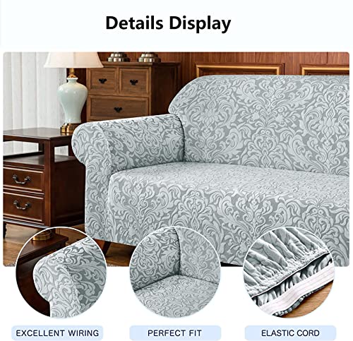 Housse de canapé jacquard extensible marron clair, finition textile premium