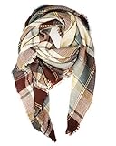 Top 10 Best Square Blanket Scarf Reviews Comparison 12 Women's Fall Winter Scarf Classic Tassel Plaid Tartan Scarf Warm Soft Chunky Large Blanket Wrap Shawl Scarves Brown White