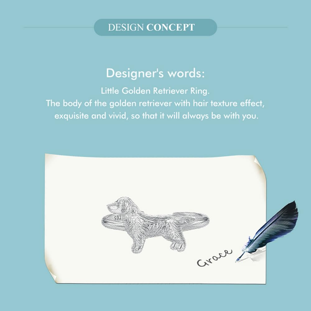 Niedlicher Gold-Retriever-Ring für Damen und Mädchen, 925er-Sterlingsilber, offener Statement-Ring für Haustiere, Hündchen, Stapelringe, Verstellbarer Finger