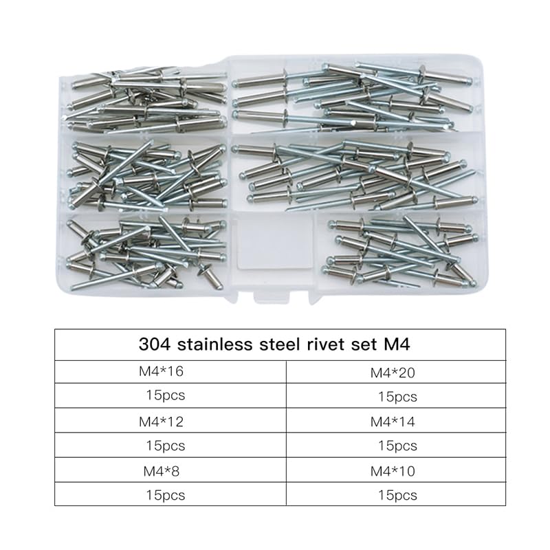 Remaches ciegos Remachador pop métrico Perno de perforación Aluminio/Acero inoxidable Seel/Decoración de uñas Remaches pop para muebles Surtido Kit-acero inoxidable M3.2