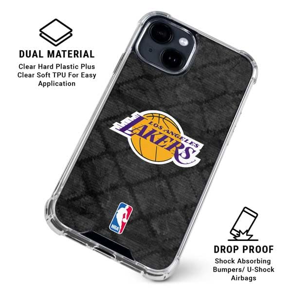 Skinit Clear Phone Case Compatible with iPhone 15 - Officially Licensed NBA Los Angeles Lakers Dark Rust Design