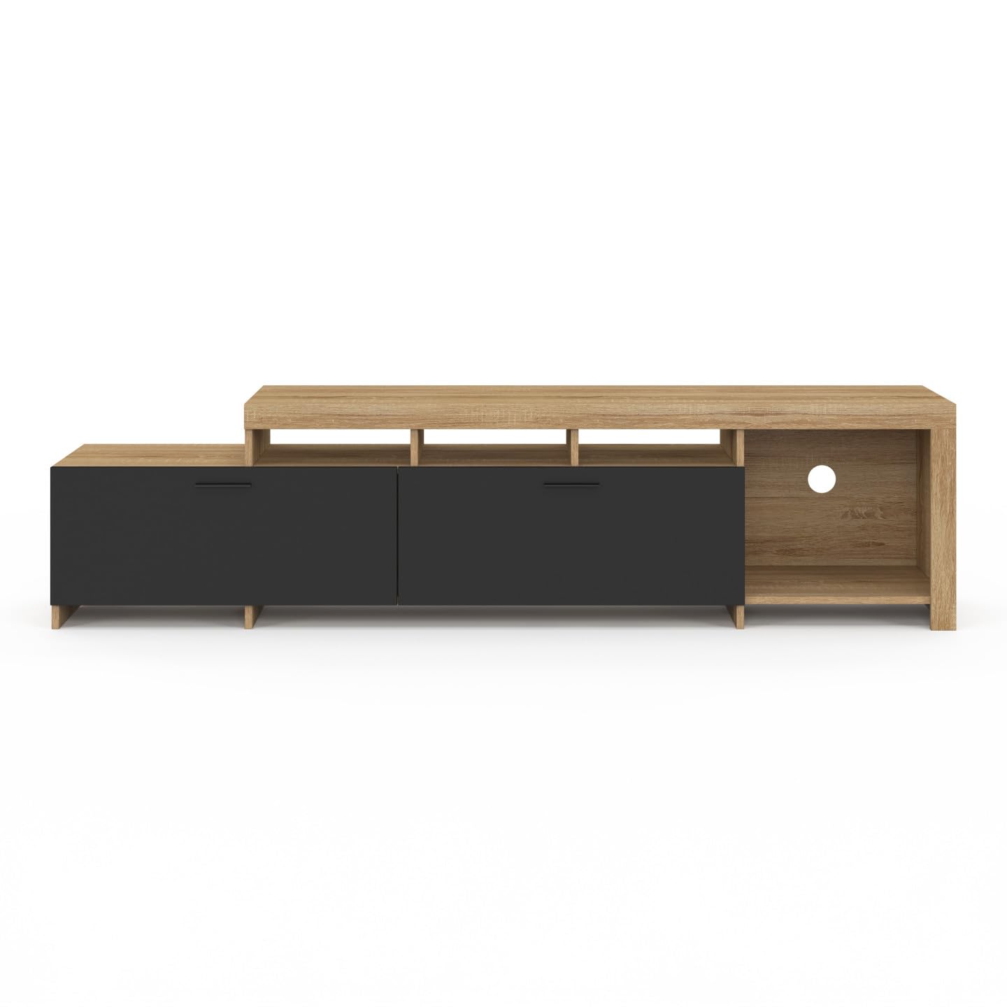 IDMarket - Meuble TV 180 cm Malo Bois et placards Noirs