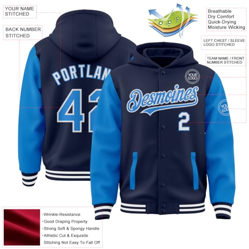 Personalized Men/Women/Youth Baseball Hoodie Jacket Varsity Letterman Jacket Team Sport Uniform with Pocket2