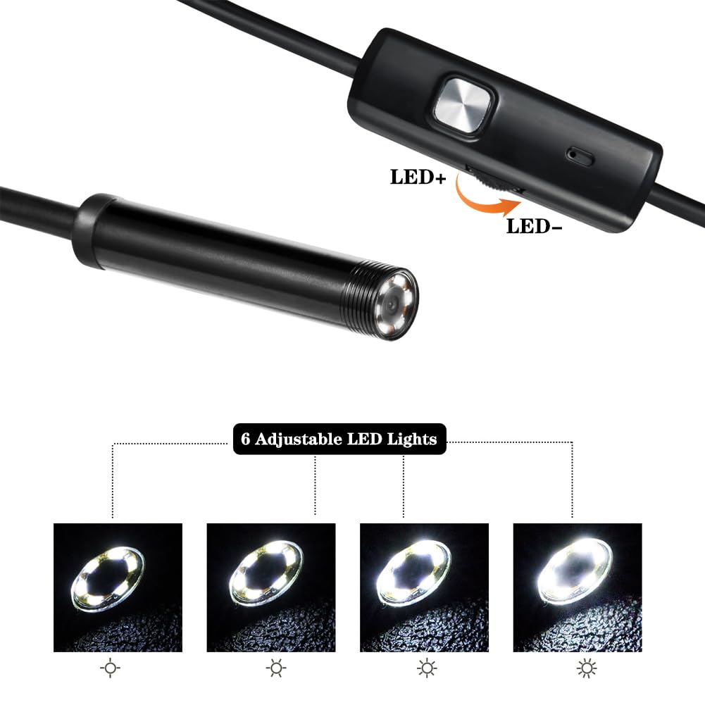 Naroote Camara Endoscopica, 5 M Endoscopio USB Otoscopio Digital Con Camara Microscopio Para Celular De 7 Mm Herramientas De Inspección Para Uso En Teléfonos Android Y PC