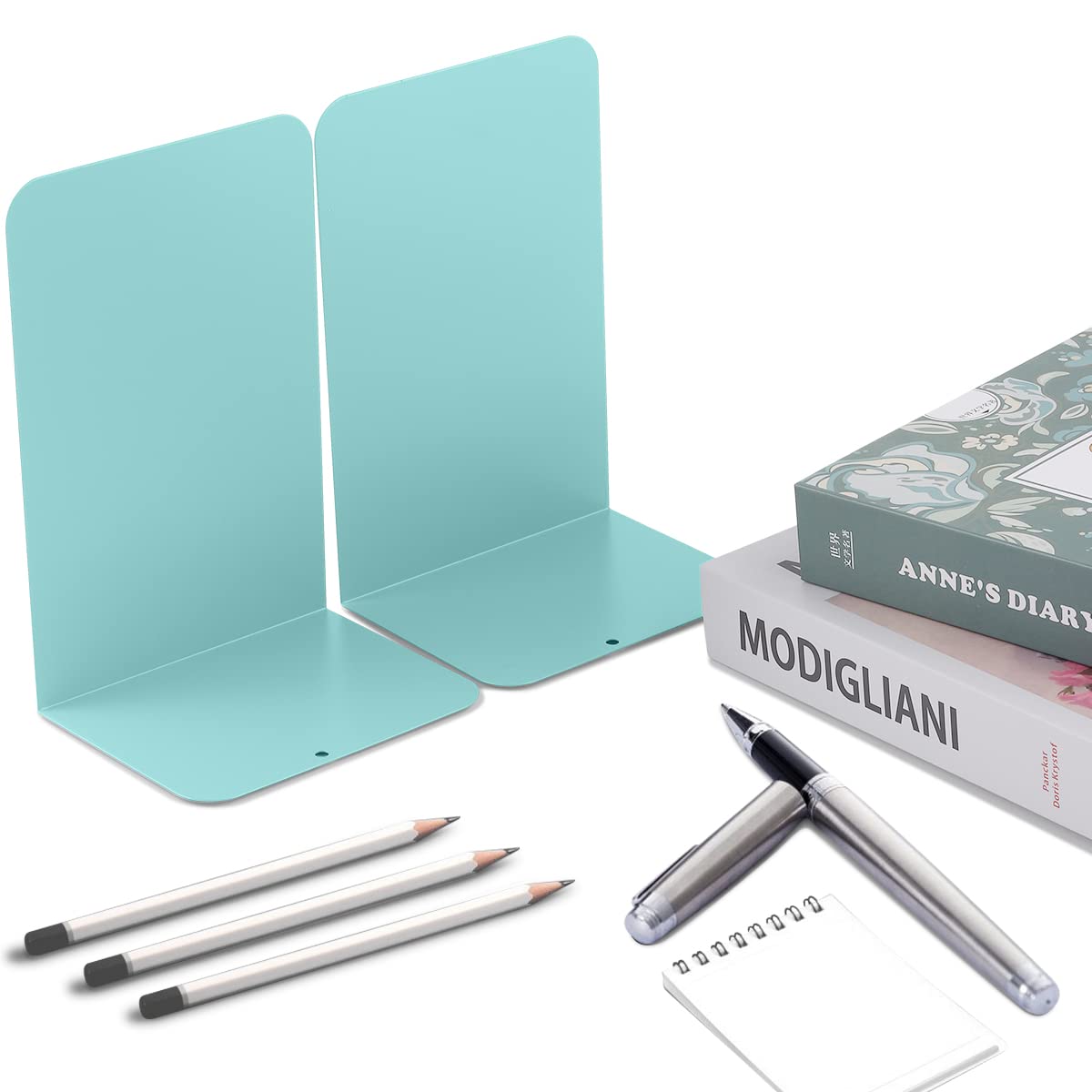 MSDADA Fermalibri per Mensole 2 Paia, Porta Libri da Scrivania per Libreria, Ufficio, Casa, Turchese