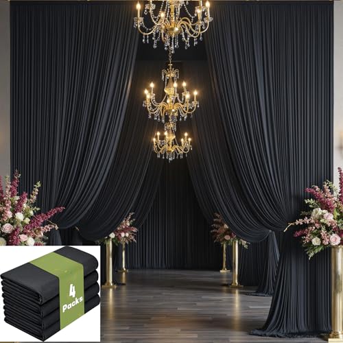 Image of 20ft x 15ft Black Backdrop Curtain for Parties, Wrinkle Free Polyester 4 Panels 5x15ft Photo Backdrop Drapes Back Drop Cloth for Wedding Birthday Party Baby Shower Photography Background