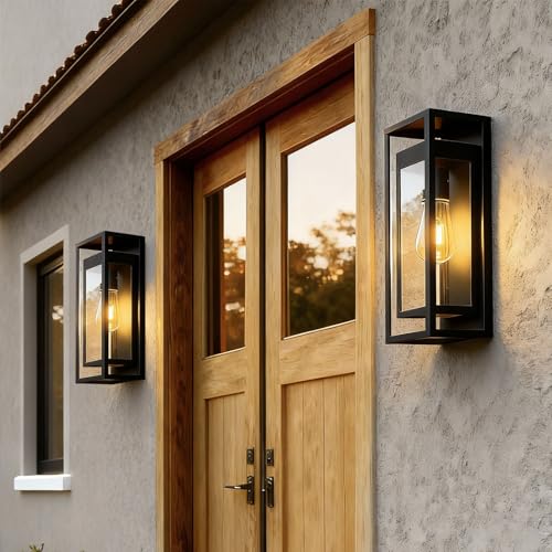 Image of 20in Extra Large Outdoor Wall Sconce Black Modern Exterior Lighting Fixture | Waterproof, Anti-rust, Matte House Lights Outdoor, Coach Light Wall Lantern for Porch, Wall Mounted Front Door Garage Patio