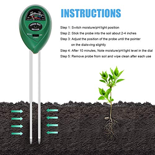 Emoly Soil pH Meter, 3-in-1 Soil Testing Kit with Moisture, Light and PH Tester for Plant, Vegetables,Garden, Farm, Lawn, Indoor & Outdoor (No Battery Needed) - Green