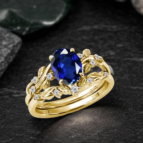 10K 14K 18K Solid Gold 2 Carat Oval Cut Gemstone Engagement Ring Set for Women Inspired Leaf Birthstone Ring with Moissanite Vintage Bridal Wedding Rings Set Anniversary Christmas Gift Size 4-154