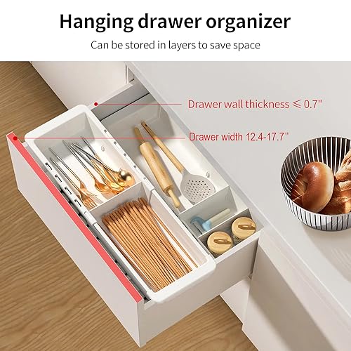 Souyoyu Plastic Drawers Organizer for Office Bathroom Bedroom Kitchen Desk - 1 Layers More White Storage Tray - Expandable 11.4-18.1 Inches