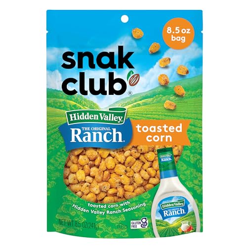 Snak Club Toasted Corn with Hidden Valley Ranch Seasoning, Roasted and Salted Corn Nuggets, Gluten-Free and Kosher Snack, 8.5 oz Resealable Bag
