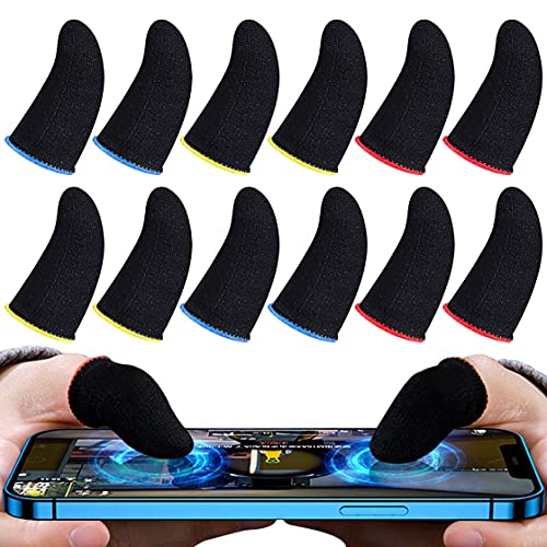 12 Pieces Finger Sleeves for Gaming, Thumb Sleeves Mobile Gaming Anti-Sweat Breathable Seamless Touchscreen Mobile Game Controller Finger Covers Set for PUBG