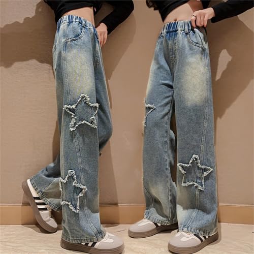 Tween Girls Star Print Denim Jeans Kids Baggy Y2K Vintage Skinny Stretch Streetwear Little Girl Elastic Waist Cute Jeggings2