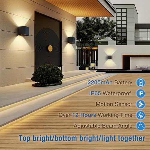 2 Stück Solar Wandleuchte Aussen mit Bewegungsmelder, Solarlampen für Außen Garten mit 3 Modi, Solar Wandlampe mit Auf und ab Einstellbarer Lichtstrahl , IP65 Wasserdichte Wandleuchte Solarleuchten