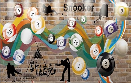 DSKJoviality Papier peint mural de taille personnalisée, fond rétro, thème salle de billard, décoration de salle de billard, 8 boules autocollantes, salle de billard, salle de restaurant, chambre de