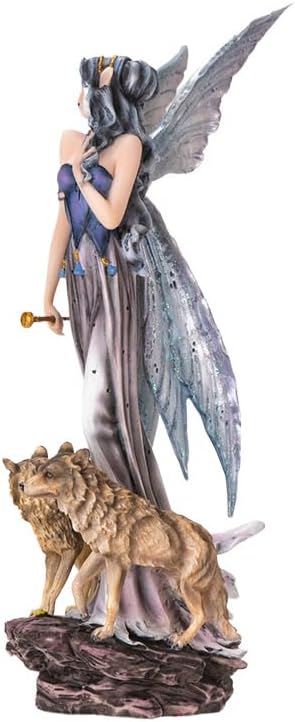 Pacific Giftware Moonlight Fairy with Wolves Fantasy Figurine with Glittering Wings and Guardian Wolves Perfect for Nature and Fantasy Decor Collectible Figurine 10 Inches Tall