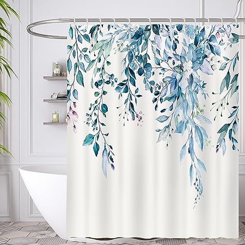 Minicoco Shower Curtain Green Shower Curtains Mould Proof Resistant Waterproof Shower Curtain 100% Polyester Bathroom Shower Curtains with 12 Hooks
