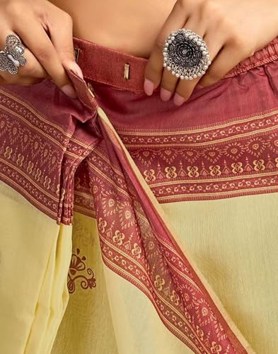Image of SIRIL Women's Printed Cotton Linen One Minute Ready to Wear Saree With Unstitched Blouse Piece