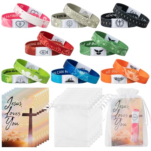 NFC Bible Verse Bracelets Christian Gift with Card - 24Set Religious Daily Bible Verse Bracelet Greeting Card Gift Bags Inspirational Friendship Jewelry Accessory Adult Birthday Party Favors