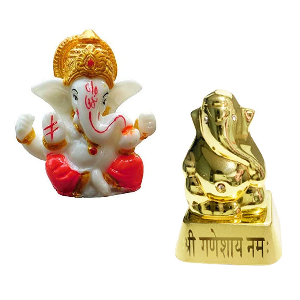Glossy Lord Ganesha Idol and Polyresin Small Ganesha Idol 2.5 Inch Set of 2 Pcs
