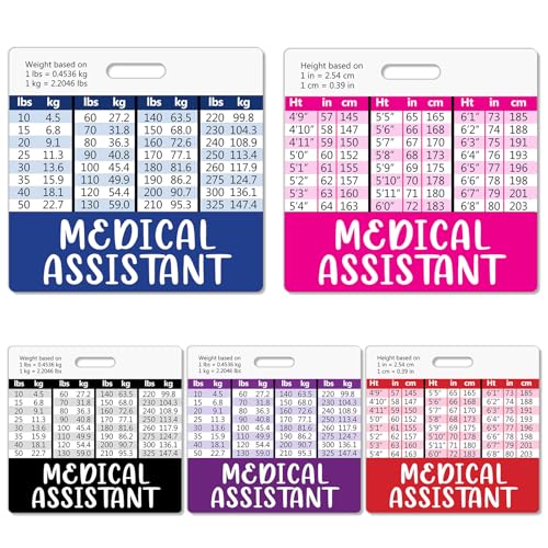 Besoar 5 Pack Medical Assistant Badge Buddy Card Holder - Horizontal MA Nursing Accessories Blue Pink Purple Red Black Colors ID Name Identification Tags with Conversion Charts for Medical Work