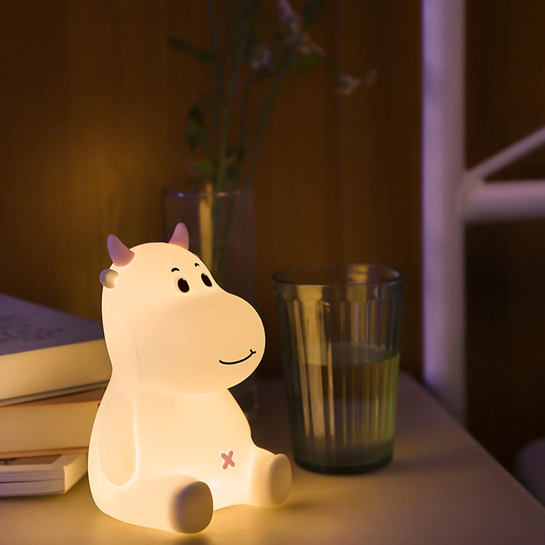 Lampka do lustra łazienkowego Śliczna krowa Lampka nocna dla dzieci, LED Lampka nocna dla dzieci Zmiana koloru Lampka nocna ze sterowaniem dotykowym, Ładowana przez USB lampka nastrojowa dla dzieci R