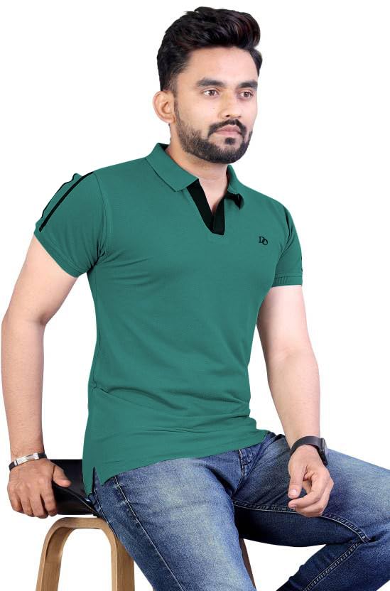 Image of Men's Half Sleeve Soild Casual Regular Fit T-Shirt | Polo Tshirt for Men Green