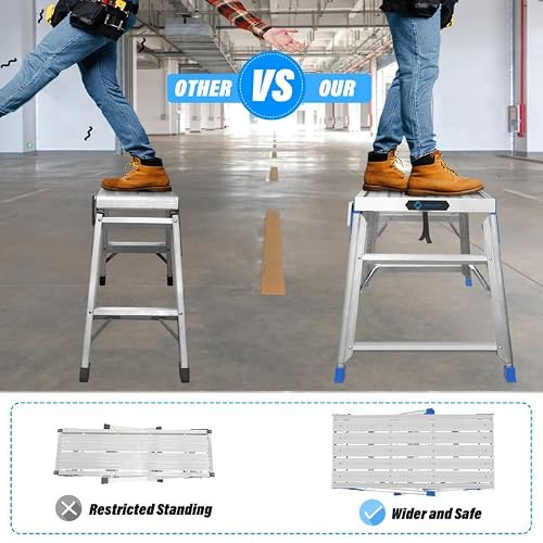 ORIENGEAR Adjustable Work Platform Support 330 lbs Height 24 to 35 inches Portable Aluminum Step Stool Folding Ladder Non Slip for Household Office Cleaning & Washing, Blue - Thumbnail 4