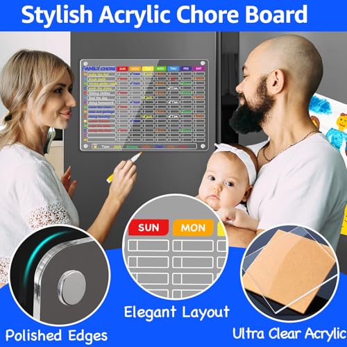 Image of PigPotParty Acrylic Magnetic Chore Chart for Multiple Kids, Large 16x12 in