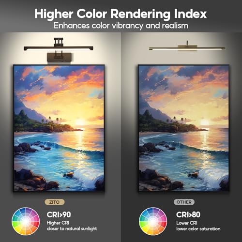 Image of ZitoStory Picture Lights for Wall Battery Operated, (Black, 16in) Rechargeable Art Light for Painting,Modern wall Lights for Pictures,Dimmable Gallery Artwork Lights for Pictures On Wall