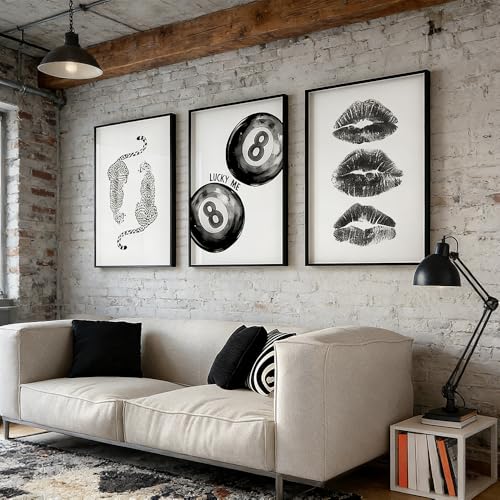 3 Affiche Boule de Billard 8 30X40CM Poster Leopard Noir et Blanc Tableau Lèvres Toile Decoration Murale Salon Affiche Chambre Adulte Poster Art Abstrait Moderne...