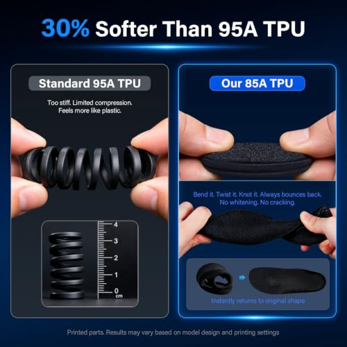 Image of YOUSU TPU 85A Filament 1.75mm, 1kg Flexible 3D Printer Filament Black | High-flow TPU for shoes, phone cases, gaskets. Wear-resistant, tear-proof. Fits Bambu Lab & FDM.