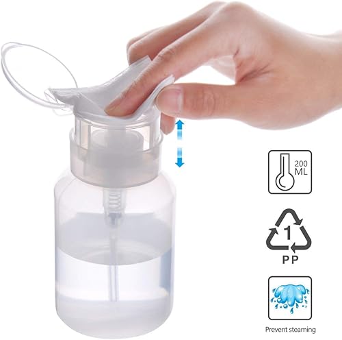 Miniatura 7 de Biutee Botella limpiadora transparente, 1 botella dispensadora de bomba vacía con cerradura para esmalte de uñas y removedor de maquillaje, 6.8 fl
