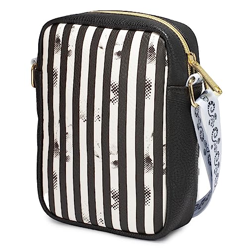 Beetlejuice Bag Wallet, Crossbody,Beetlejuice Stripes, Chibi, Vegan Leather2