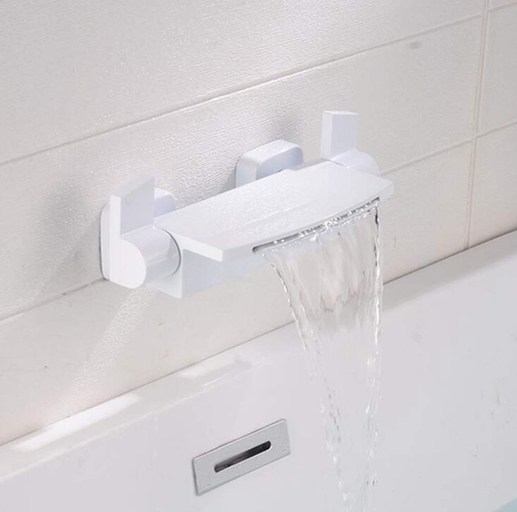 Sxithgkdw White Faucet, Wall Bathroom Bath Faucets Bathtub Cold Hold Mixer Faucet Waterfall Crane Chrome Finished Shampoo Storage Bathtub Faucet,(White)