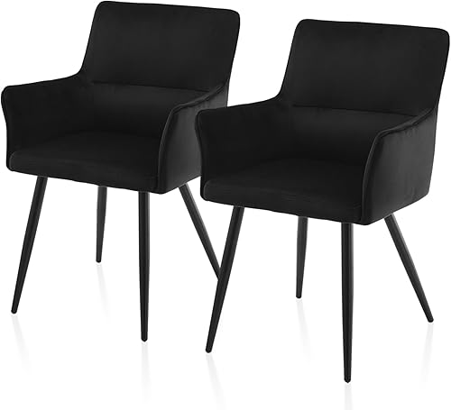 TUKAILAi Juego de 2 sillas de comedor de ocio, asiento tapizado de terciopelo con reposabrazos, respaldo y patas de metal, cómoda silla de salón
