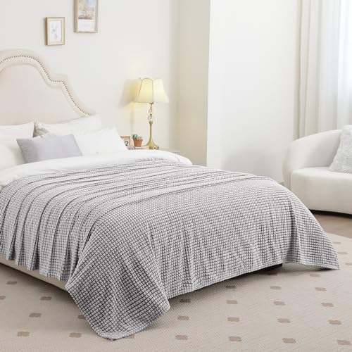 Couverture pelucheuse lit simple plaid molleton doux gaufré à carreaux - 5