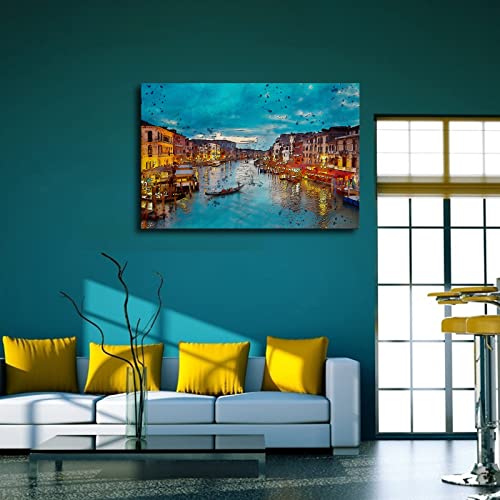 Italy Venice Wall Art Beautiful Grand Canal Landscape Photograph Night City Poster Wall Decor Canvas Wall Art Painting (12X18Inch-No Framed) #TOP1