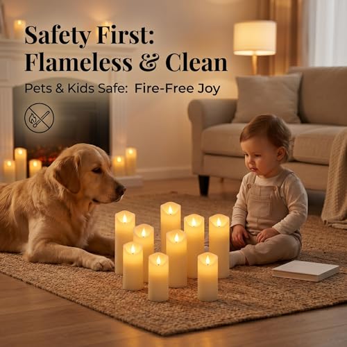 Image of Enido 9pcs Flameless Candles with Remote, 2.2 inch x 5 /6 /7 inch Heat-Resistant Plastic LED Pillar Candles, Battery Operated Moving Wick Fake Candles with Timer, Realistic for Wedding, Outdoor, Home Decor