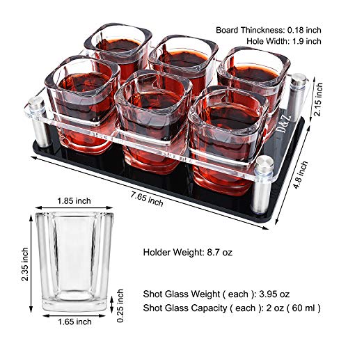 D&Z Shot Glass Set with Shot Glass Tray, 2 Ounce Shot Glasses Funny for Whiskey/Vodka/Cocktail, 21st Birthday Gift for Her/Him, Plastic Serving Tray - Stylish Decor/Useful Tool for Home Bar, 6-Shots
