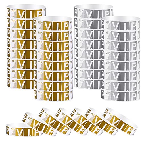 Sibba 200 Pulseras de MuñEca Impermeables de Papel de Colores Admisión Festivales Fiestas Eventos Brazo Etiquetas de Mano íNdices y Correas Suministros Escolares de Oficina (Dorado/Plateado)