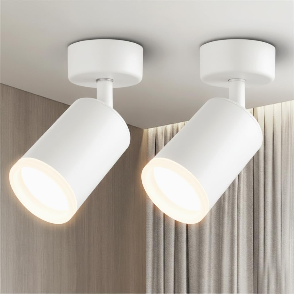 Cinsenten 2 Pack White Ceiling Spotlights, Adjustable GU10 Socket Wall/Ceiling Spot Lights Indoor