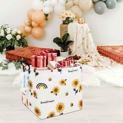 Image of Square Storage Baskets Children Shelves Gift Toy Organizer Room Sunflower | Laundry Hamper Collapse Canvas with Handles for Organizing Home Kitchen Children Toys Office Closet Shelf