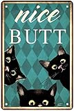 AntSwegg Funny Black Cat Bathroom Vintage Metal Tin Sign Wall Decor Art Toilet Posters - NICE BUTT...