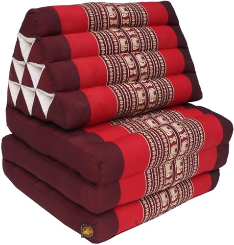 GURU SHOP Thaikissen, Dreieckskissen, Kapok, Tagesbett mit 3 Auflagen - Braun/rot, 30x50x160 cm